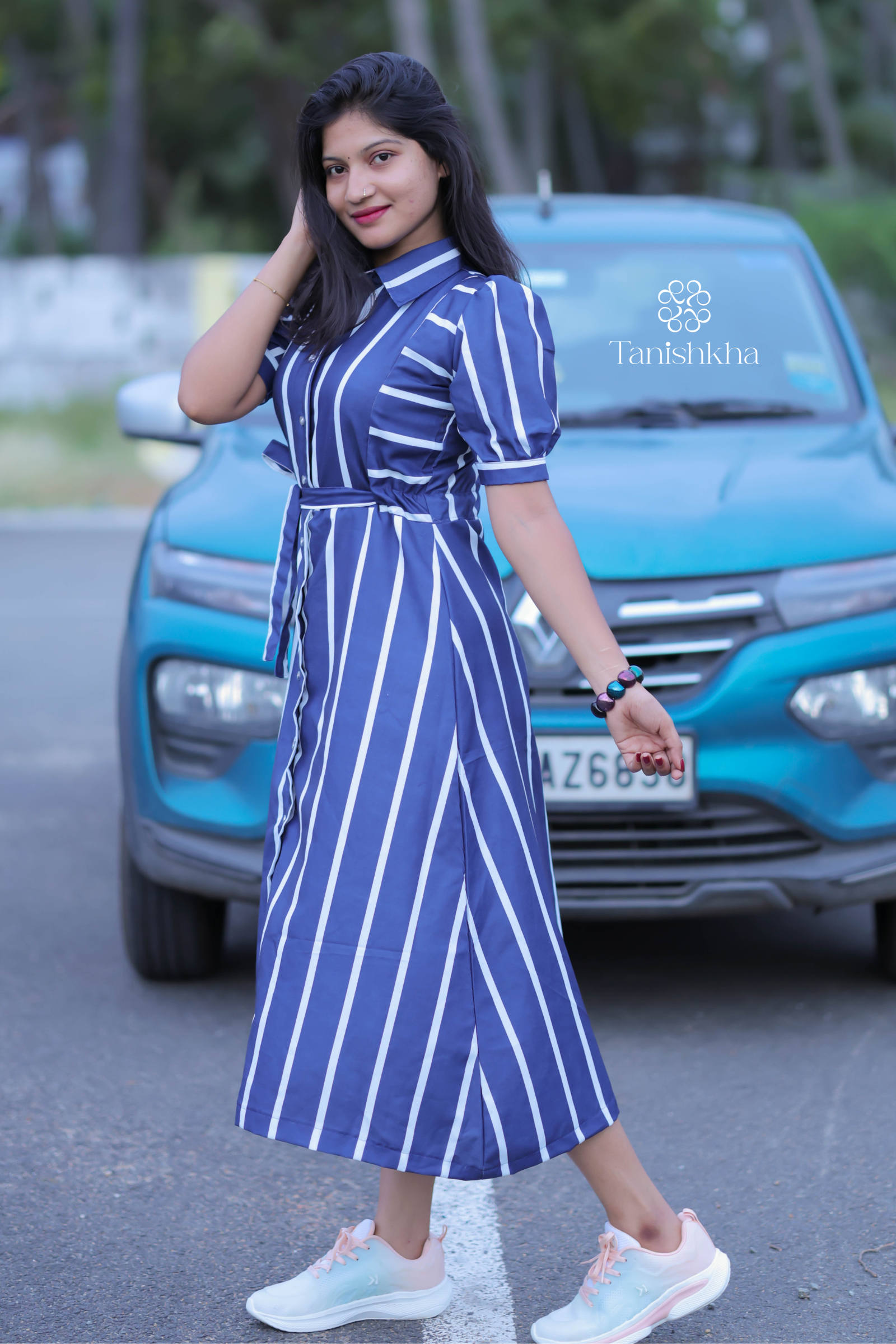 Indigo Stride Smart Striped Midi