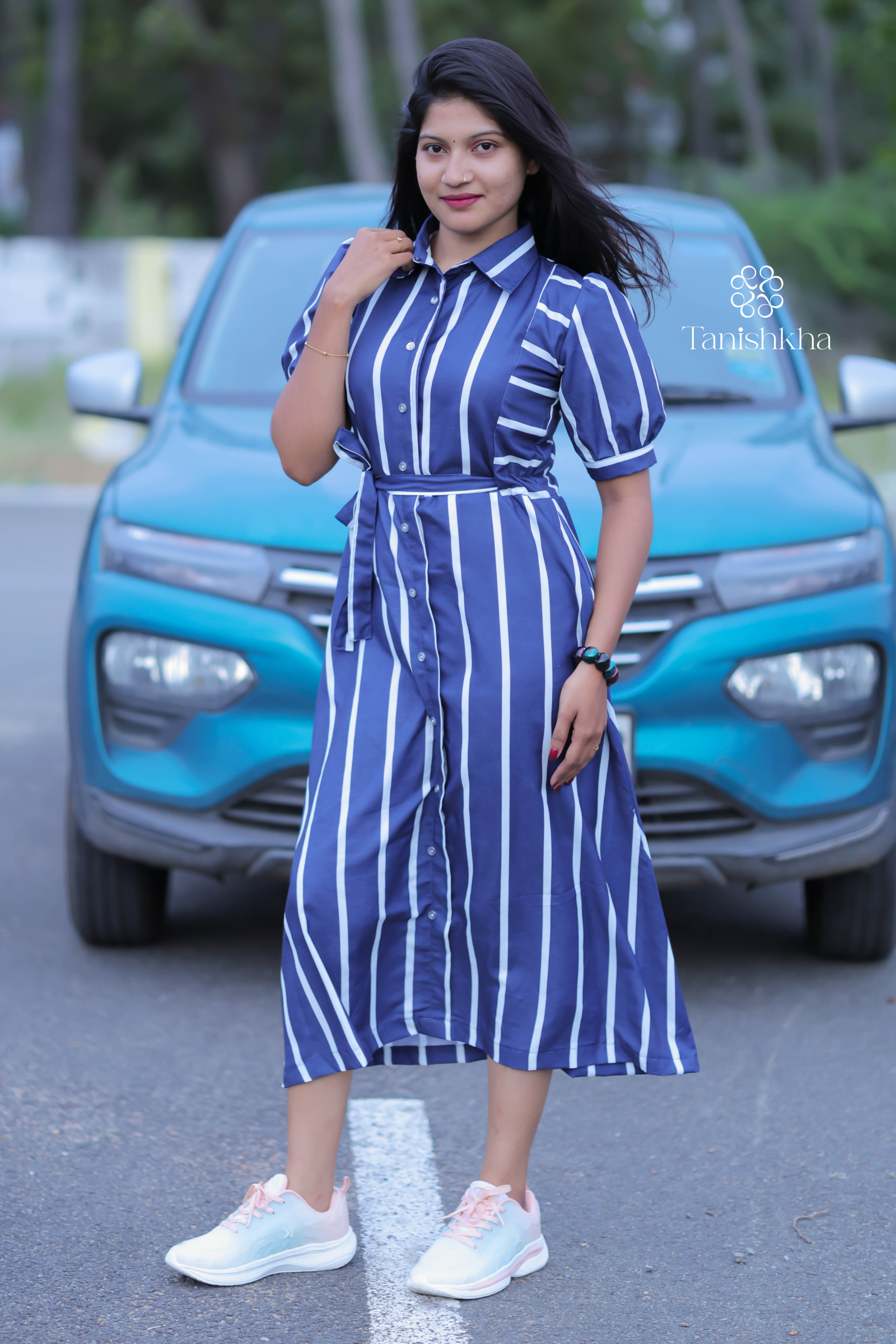 Indigo Stride Smart Striped Midi